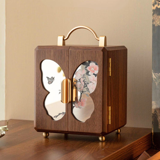 Wooden Jewelry Box with Butterfly Theme Mirror SKU 21174