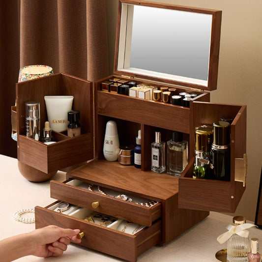 Wooden Makeup and Cosmetic Organizer with Drawers and Mirror SKU 53007