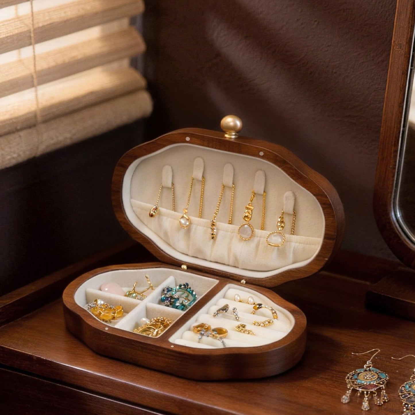 Solid Walnut Jewelry Box with Mother-of-Pearl Inlay SKU 21190