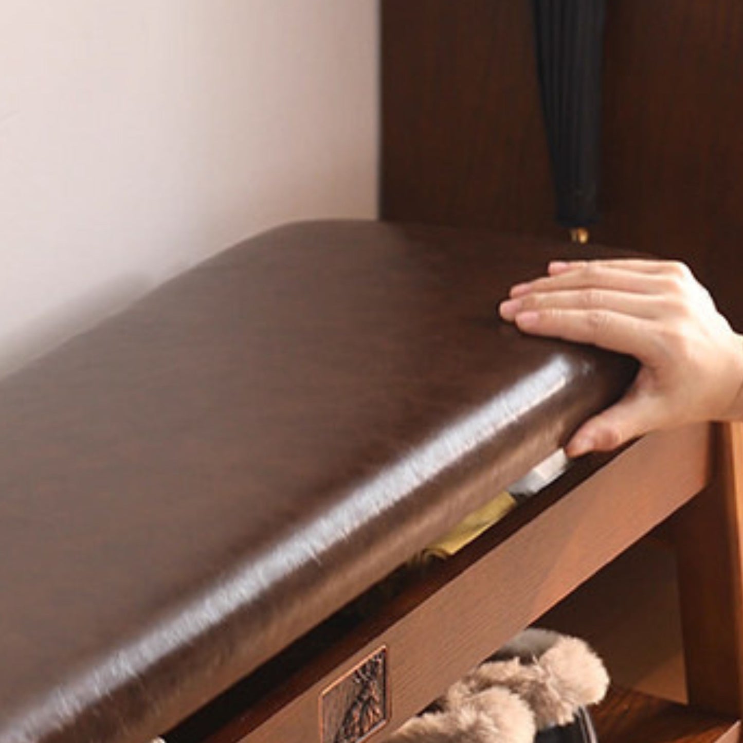 Wooden Upholstered Shoe Bench with Storage SKU 52014