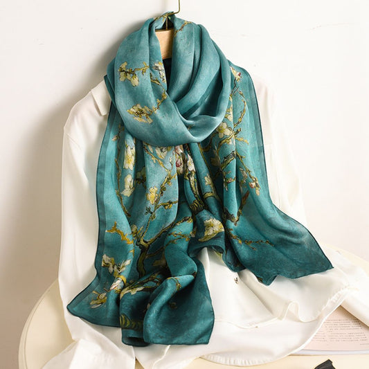 100% Mulberry Silk Scarf 70 x 25 Inches Van Gogh Almond Blossom 88015