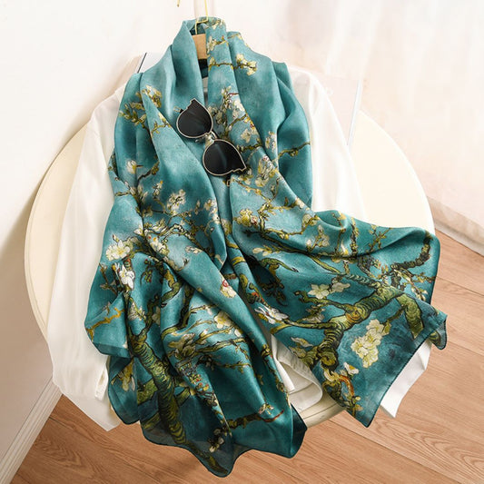 100% Mulberry Silk Scarf 70 x 25 Inches Van Gogh Almond Blossom 88015