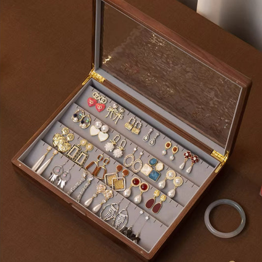 Solid Walnut Wood Jewelry Box for Earrings SKU 21176