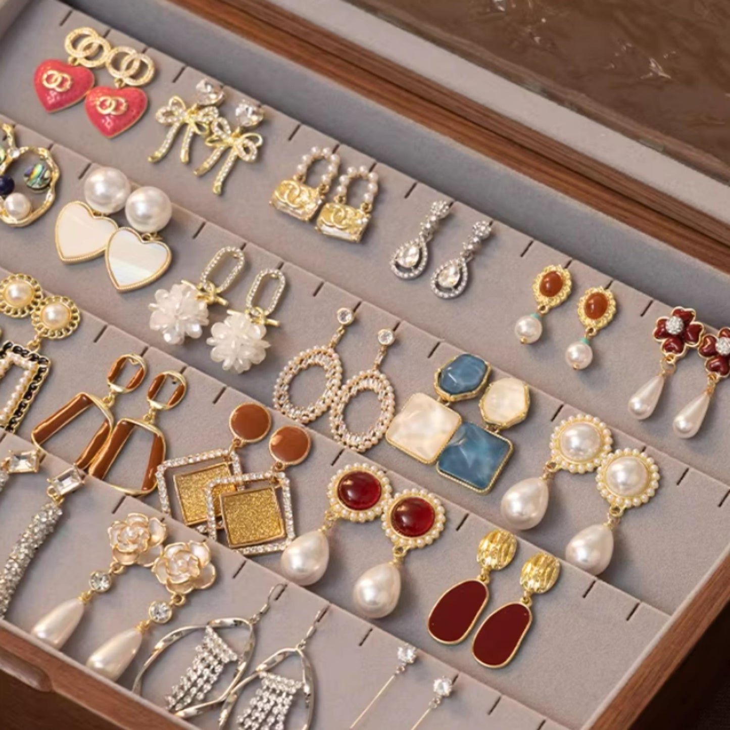 Solid Walnut Wood Jewelry Box for Earrings SKU 21176