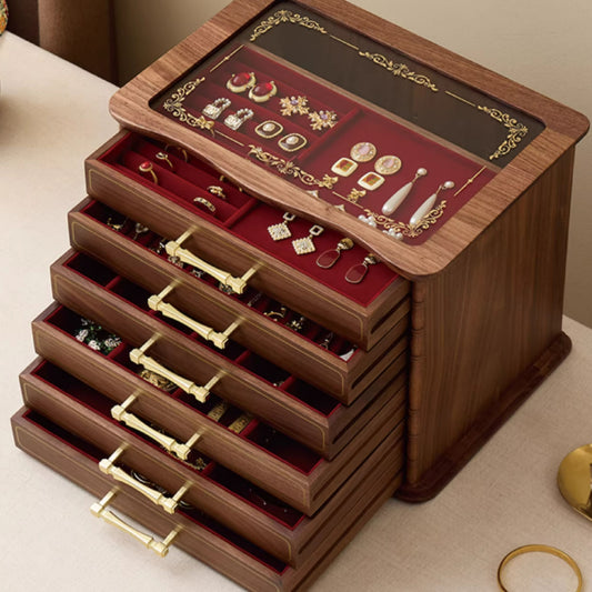 Large Solid Walnut Jewelry Box with Drawers SKU 21179