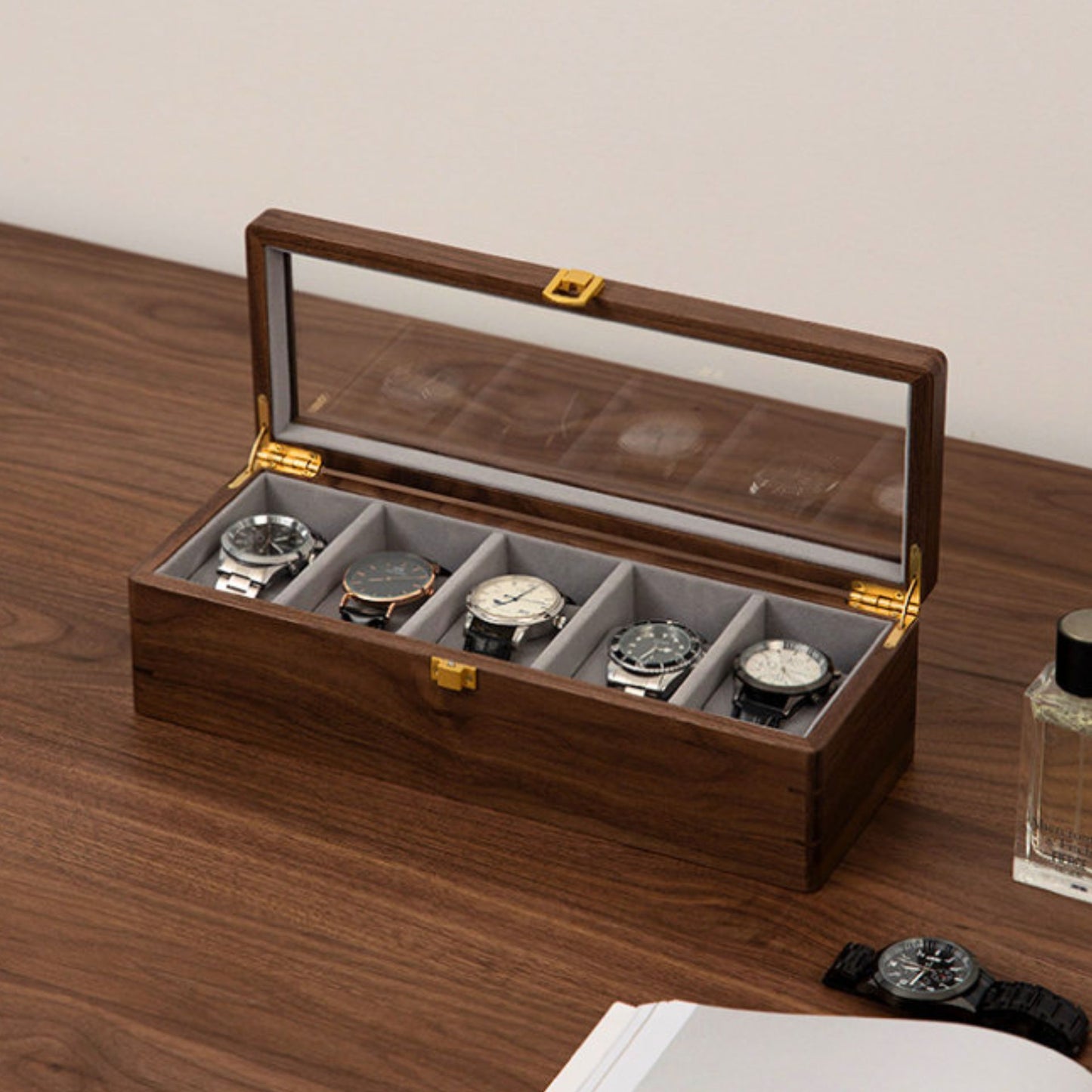 Solid Walnut Watch Box with Glass Lid SKU 22013