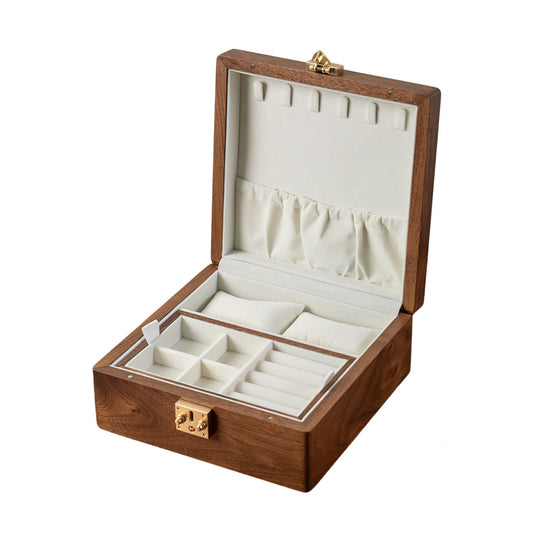 Square Solid Walnut Wood Jewelry Box with Watch Pillows SKU 21124