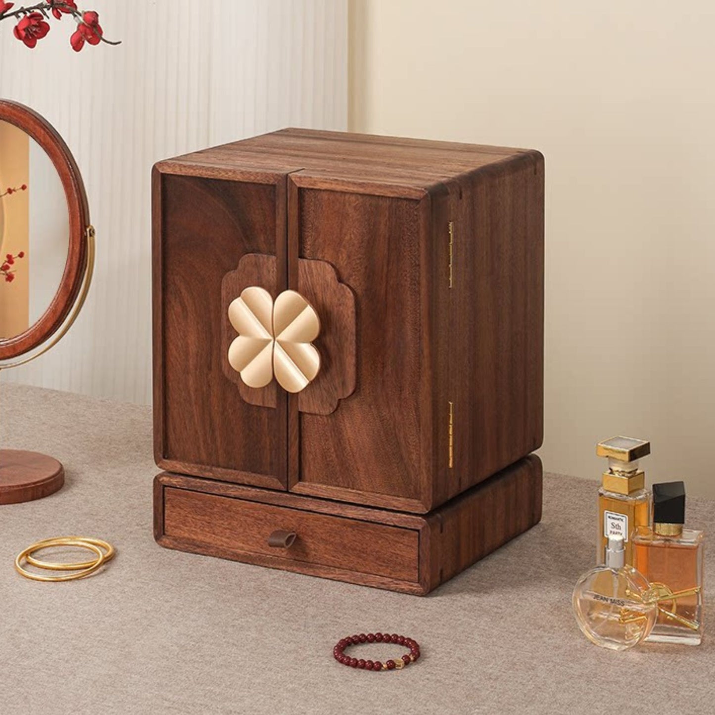 Rotatable Solid Wood Jewelry Box with Drawers SKU 21180