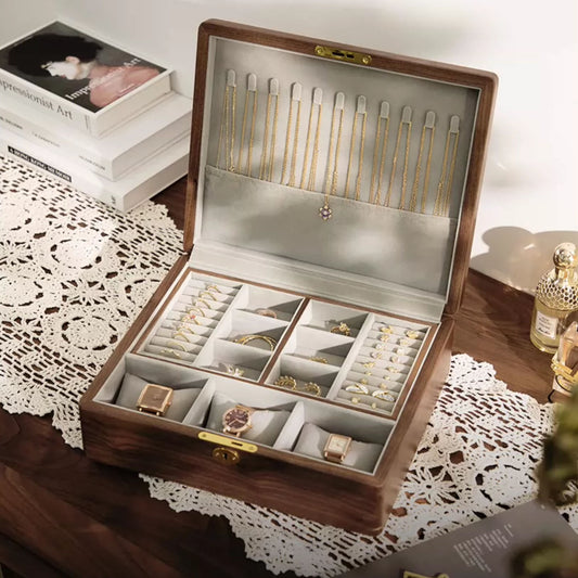 Solid Walnut Wood Jewelry Box Organizer with Tray SKU 21078