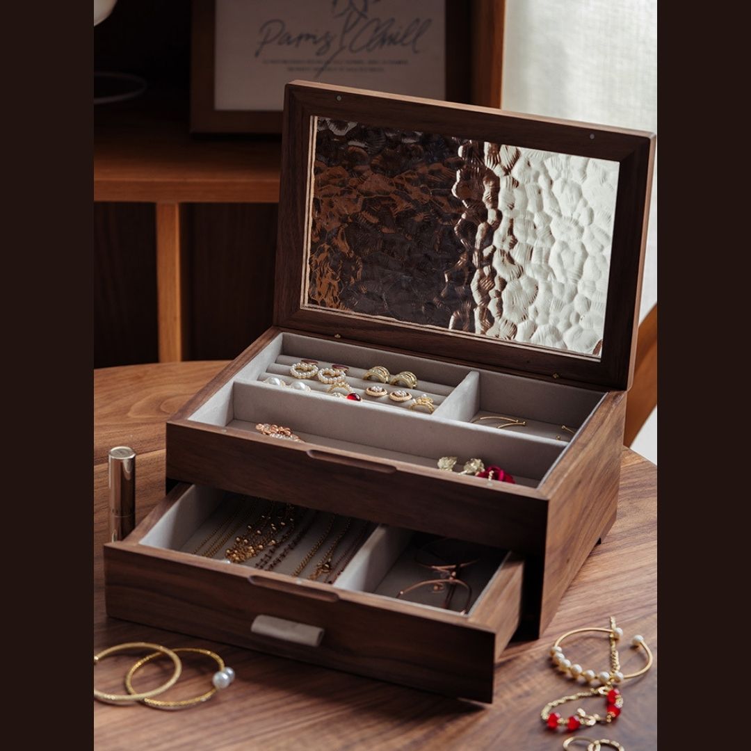 Solid Walnut and Cherry Wood Jewelry Box SKU 21086