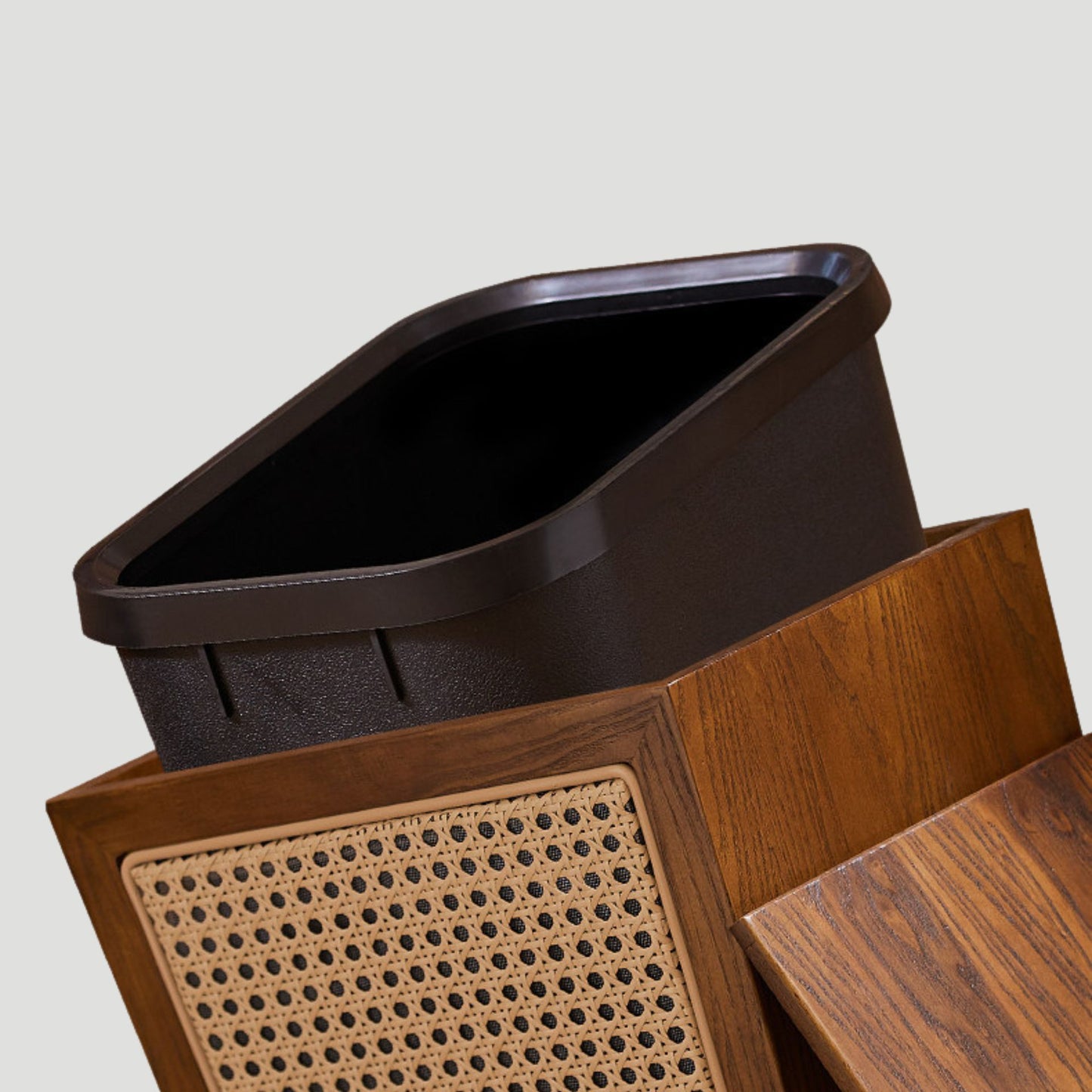 Wooden Decorative Trash Bin with PE Wicker Sides SKU 54003