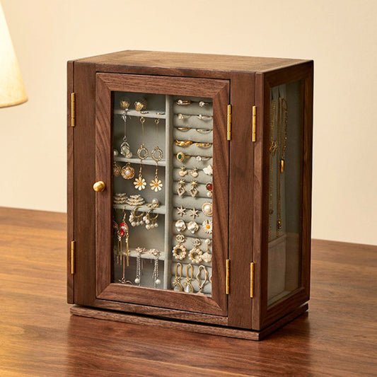 Rotating Wooden Jewelry Box with Drawers and Necklace Hooks SKU 21189