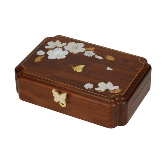 Solid Walnut Jewelry Box with Mother-of-Pearl Inlay SKU 21195