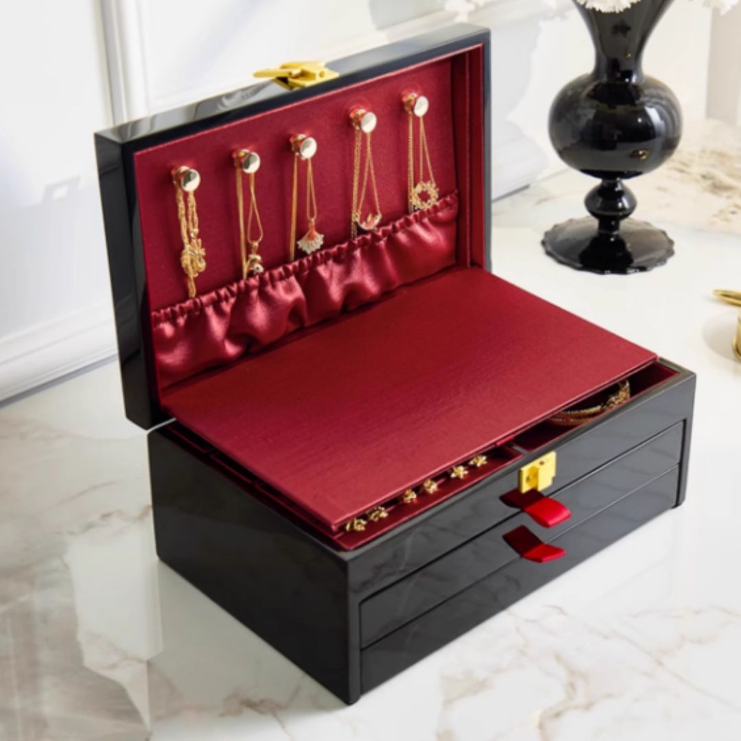 Piano Finish Wooden Jewelry Box with Drawer SKU 21158