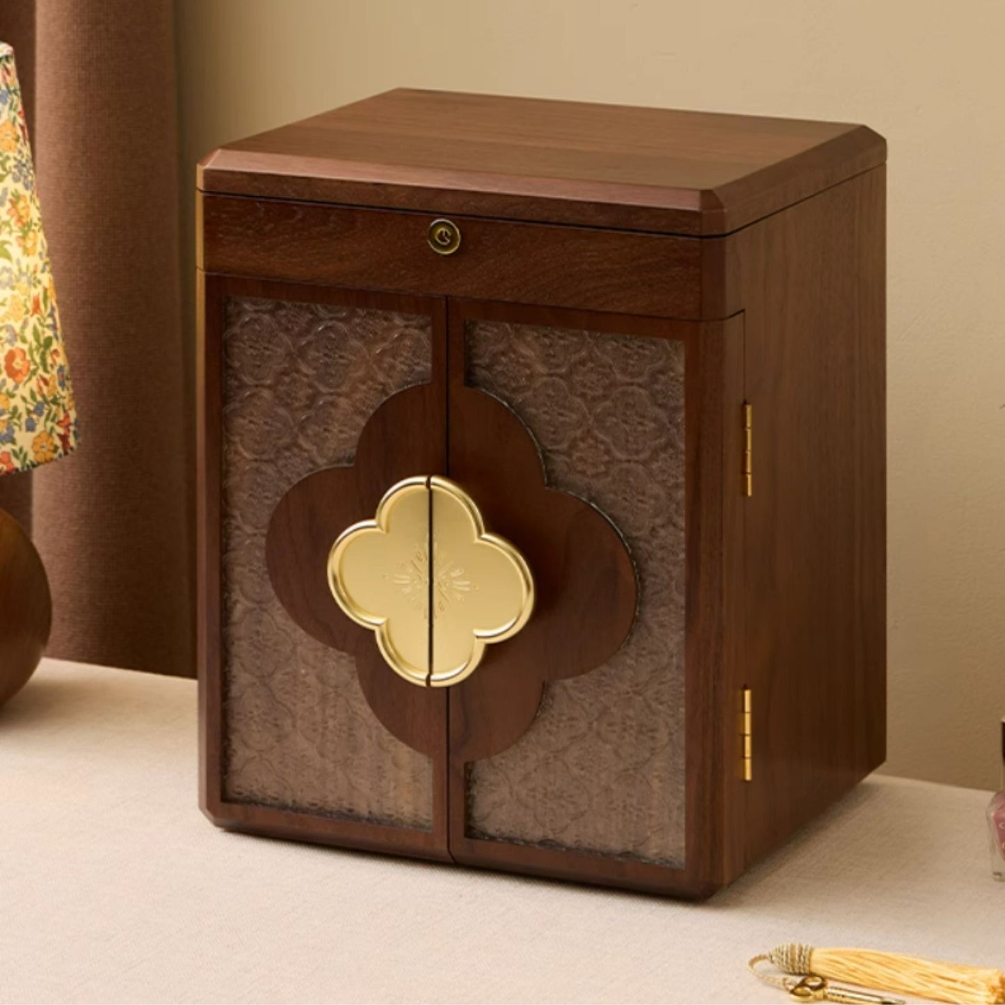 Cabinet Style Wooden Jewelry Box with Lock SKU 21140