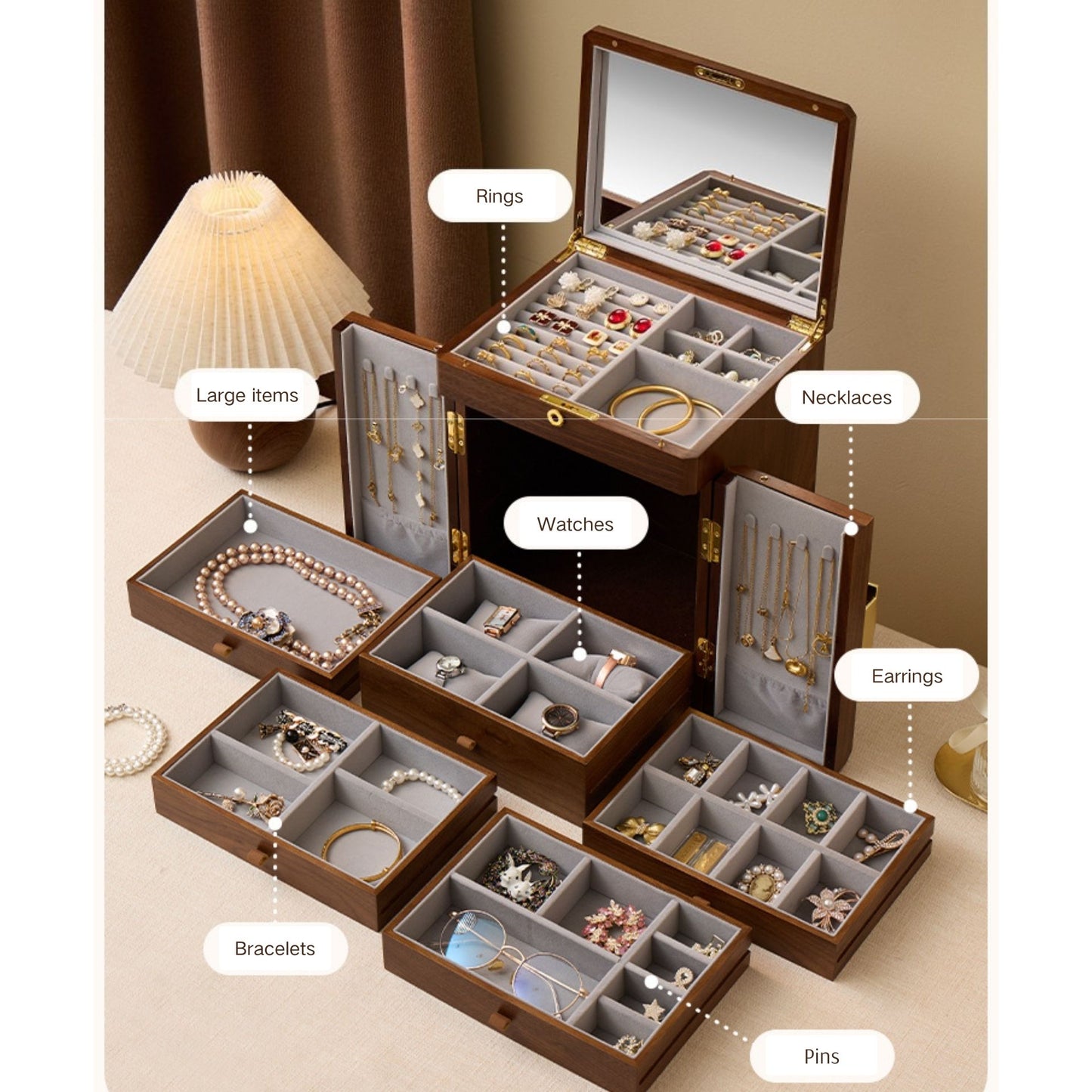 Cabinet Style Wooden Jewelry Box with Lock SKU 21140