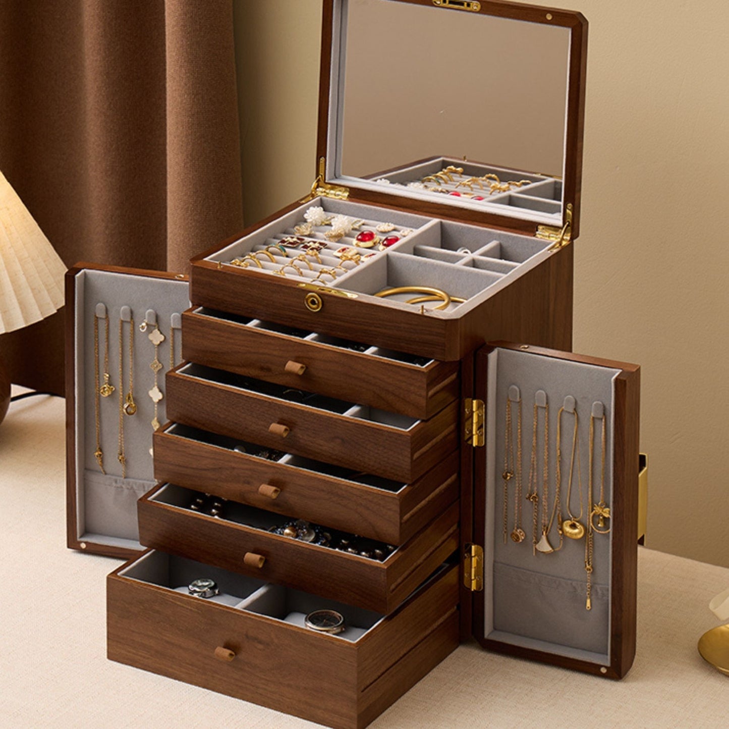 Cabinet Style Wooden Jewelry Box with Lock SKU 21140
