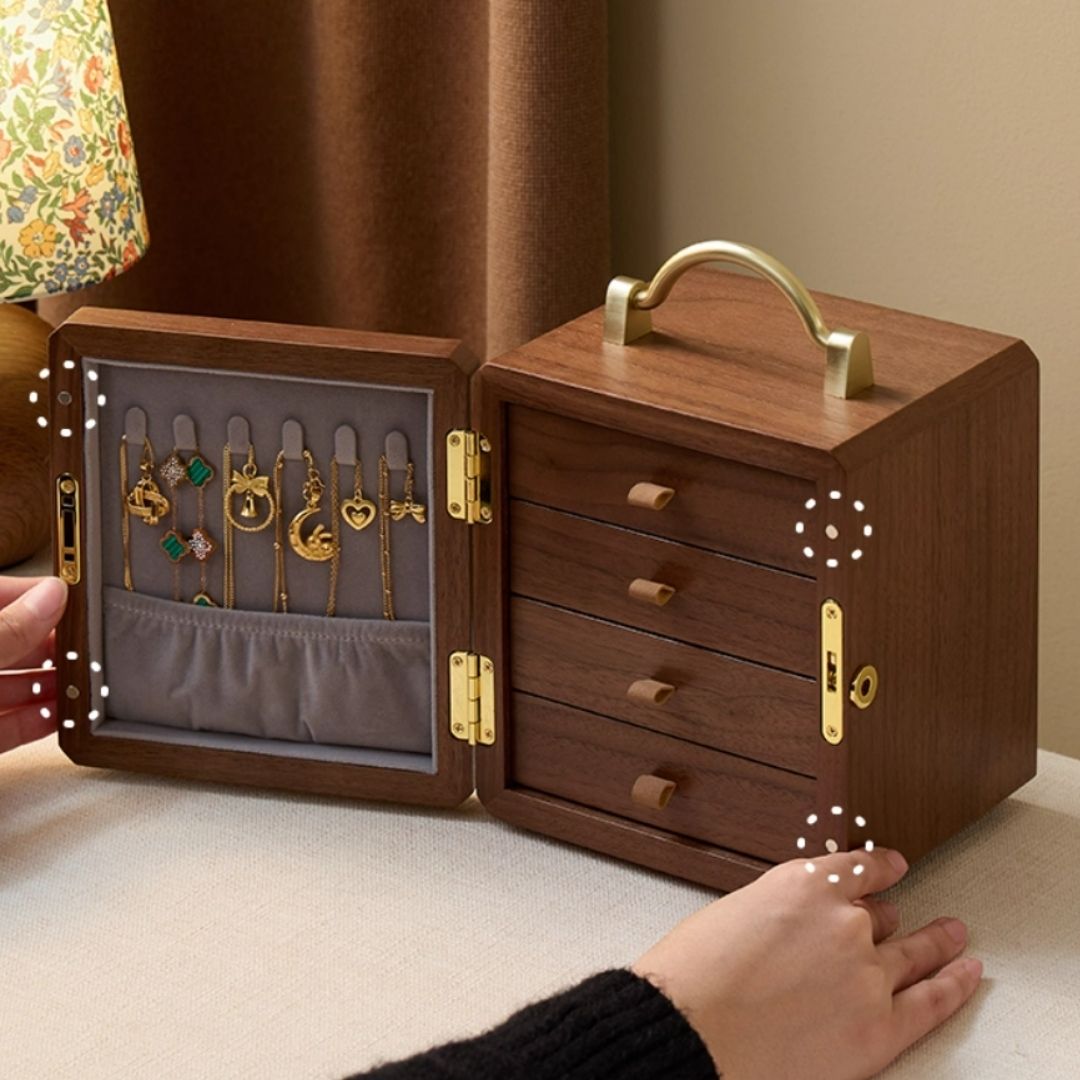 Wooden Jewelry Box Organizer with Mirror and Lock SKU 21159