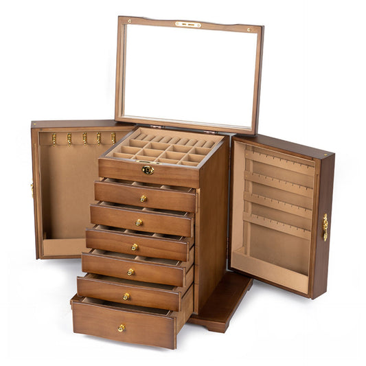 14 Inch Large Wooden Jewelry Box with Drawers SKU 21154