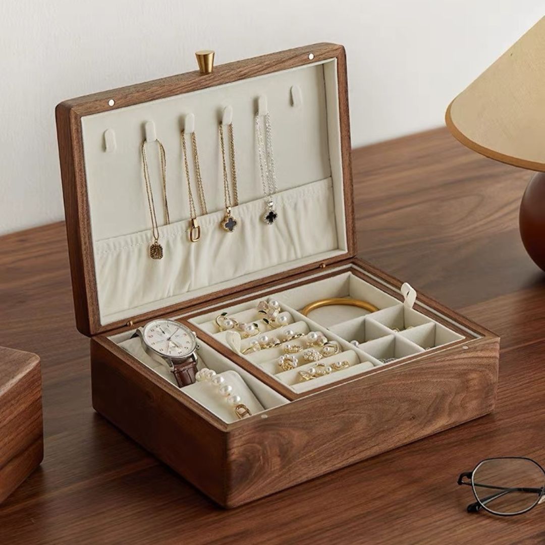 Solid Walnut Wood Jewelry Box with Removable Tray SKU 21063