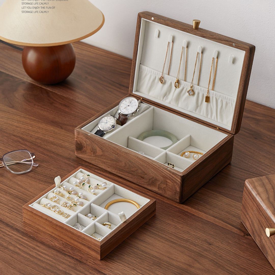 Solid Walnut Wood Jewelry Box with Removable Tray SKU 21063