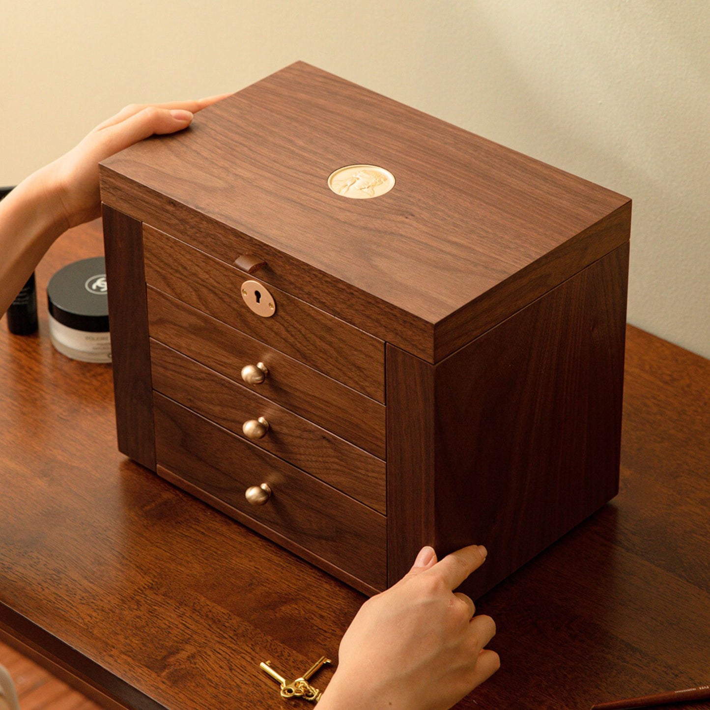 Wooden Jewelry Box with Drawers and Mirror SKU 21142