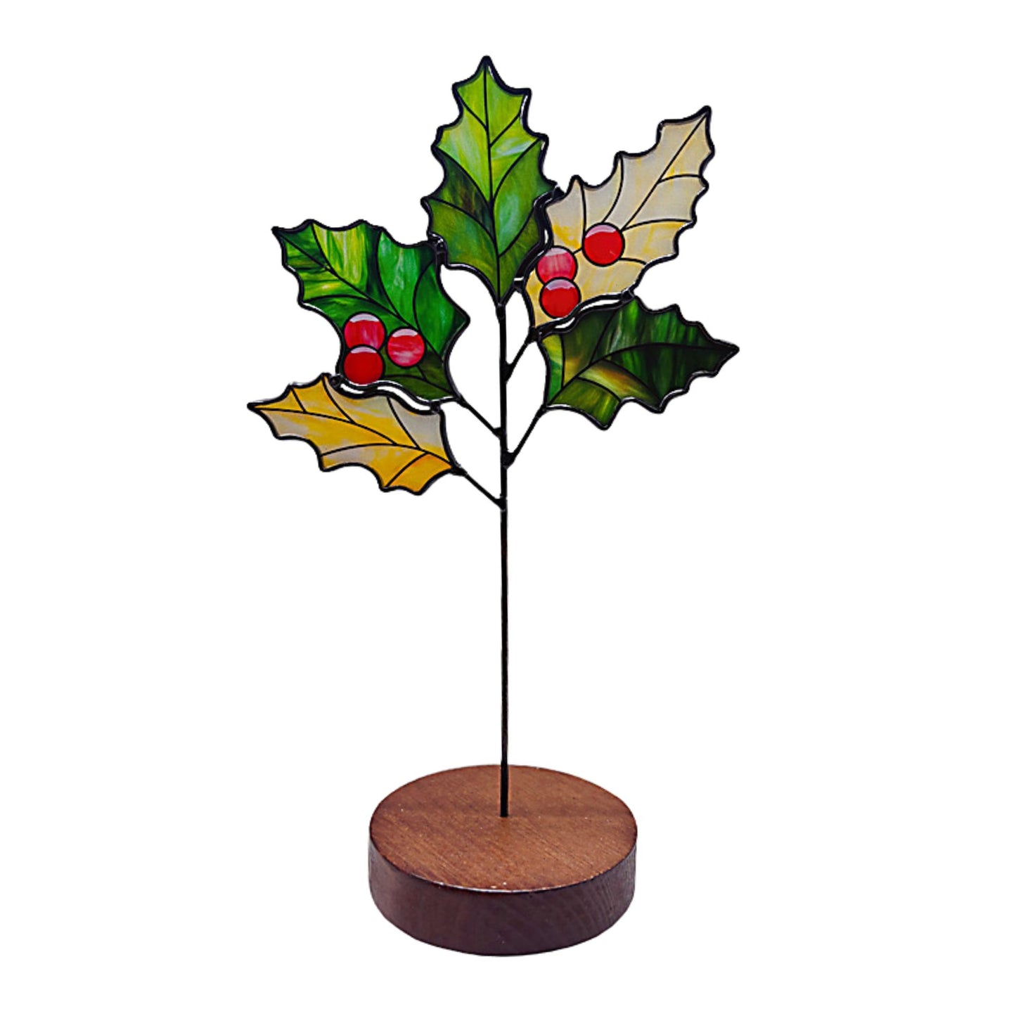 Stained Glass Flower Desk Ornament with Wooden Stand SKU 10037
