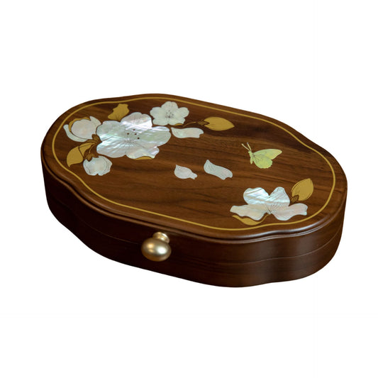 Solid Walnut Jewelry Box with Mother-of-Pearl Inlay SKU 21190