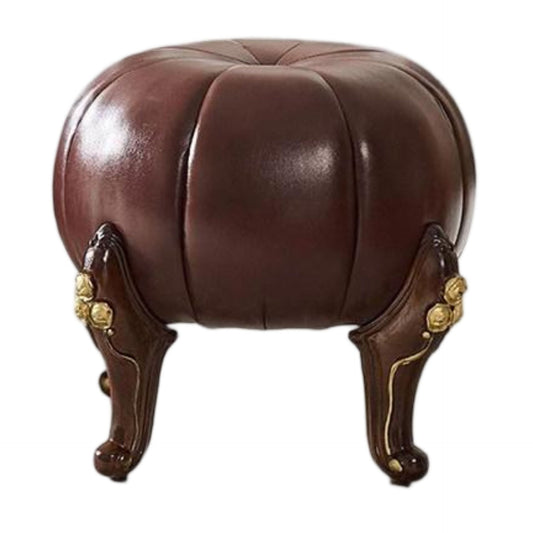 Solid Wood Leather Upholstered Ottoman Stool SKU 52005