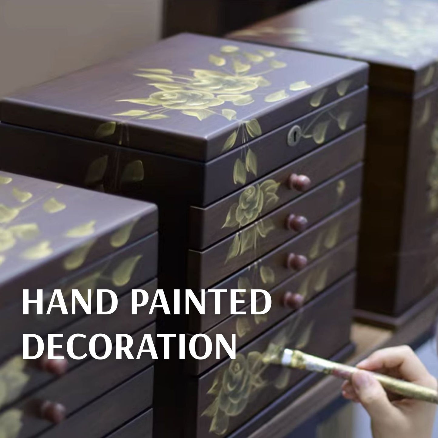 Wooden Jewelry Box with Hand Painted Decoration SKU 21143
