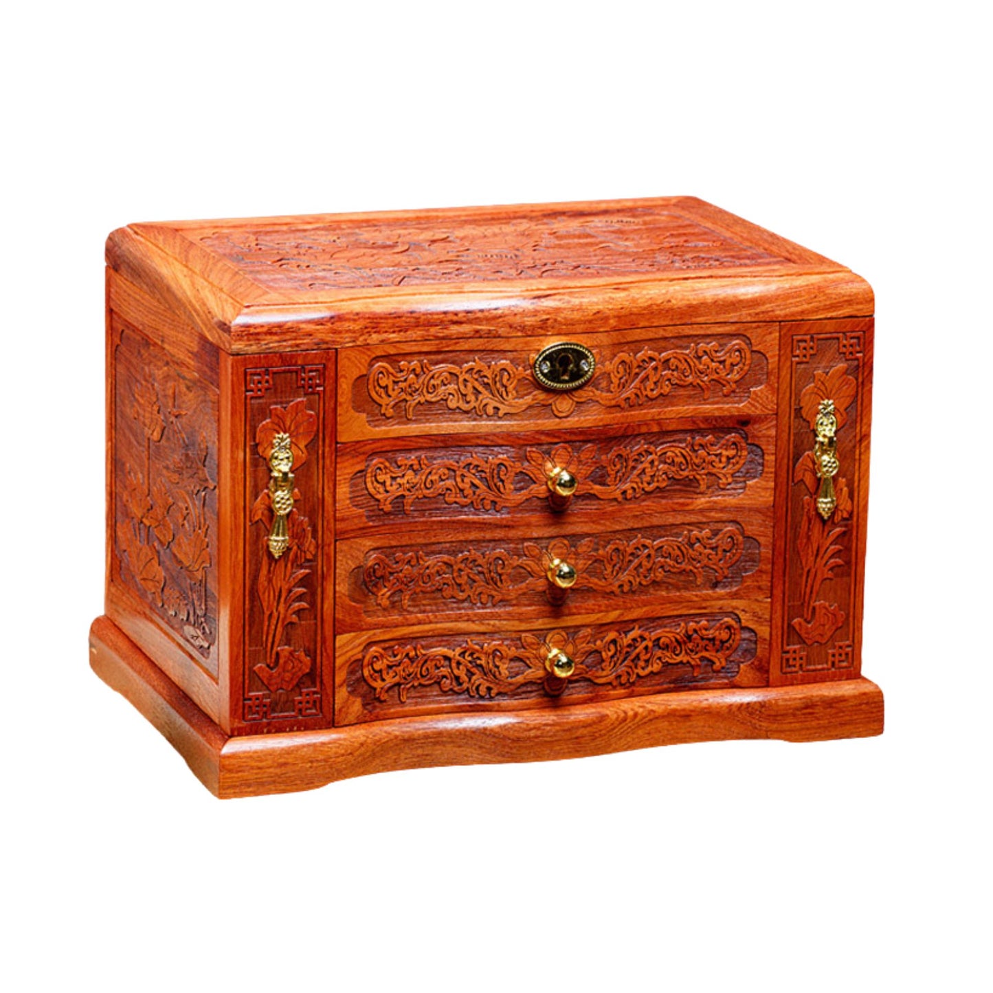 Oriental Wooden Jewelry Box with Relief Carving SKU21144