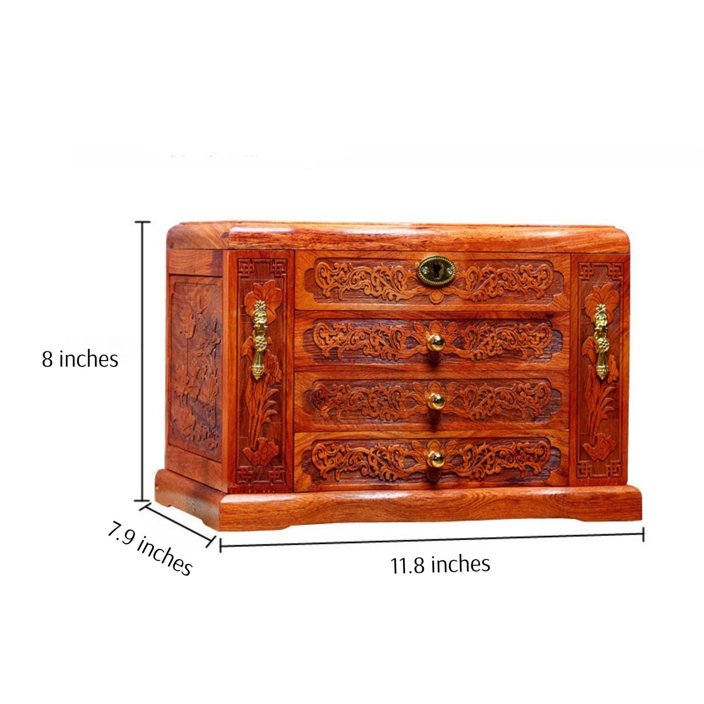 Oriental Wooden Jewelry Box with Relief Carving SKU21144