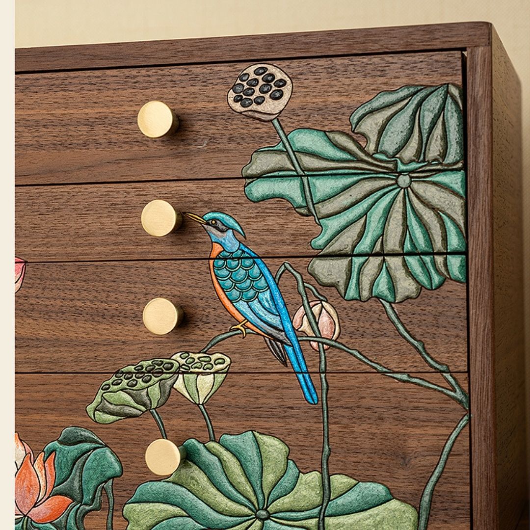 Wooden Jewelry Box with Drawers and Hand Painted Decoration SKU 21163