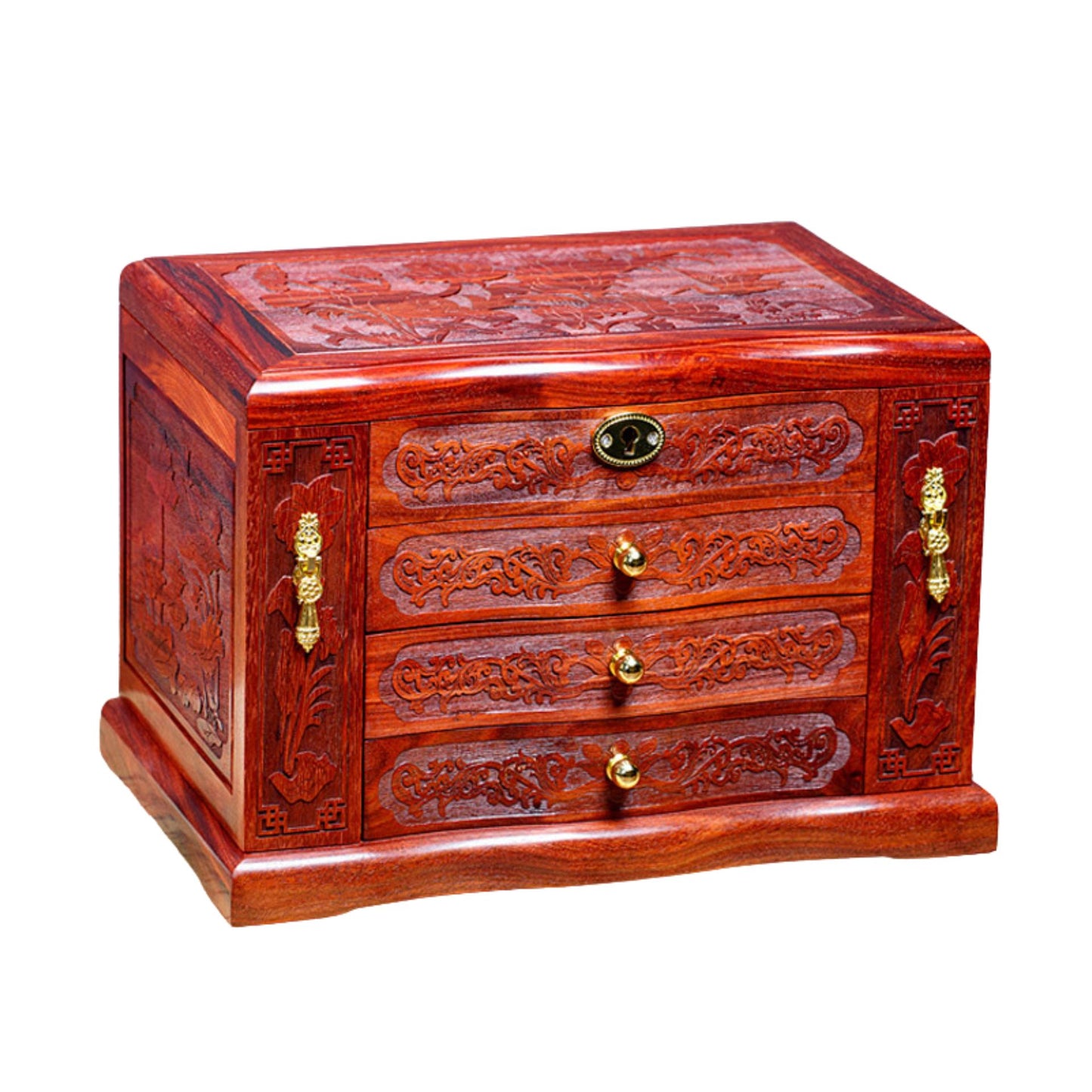 Oriental Wooden Jewelry Box with Relief Carving SKU21144