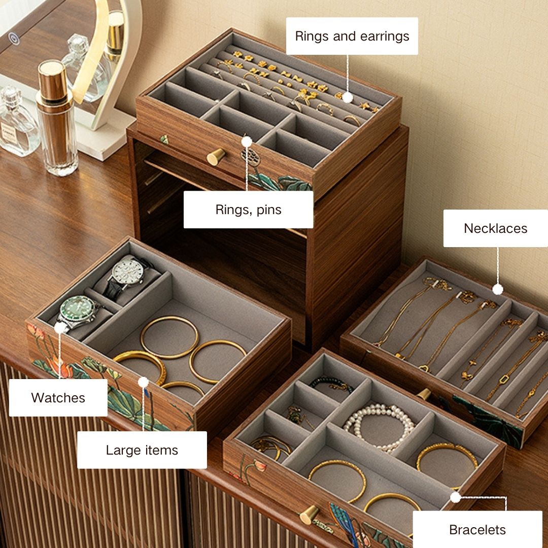 Wooden Jewelry Box with Drawers and Hand Painted Decoration SKU 21163