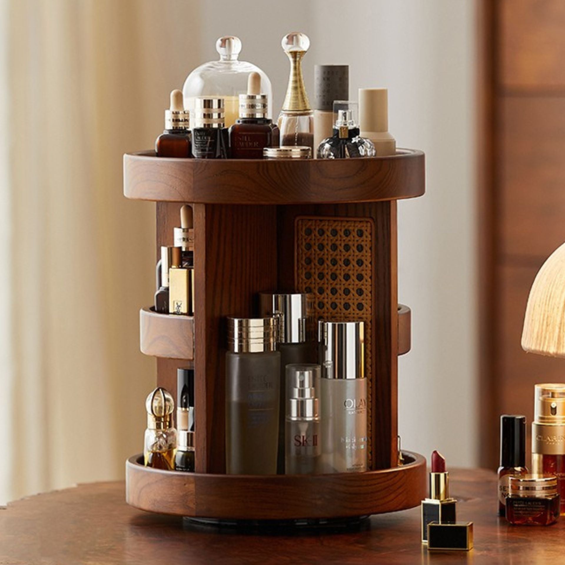 Wooden Rotatable Makeup and Cosmetic Organizer SKU 53002
