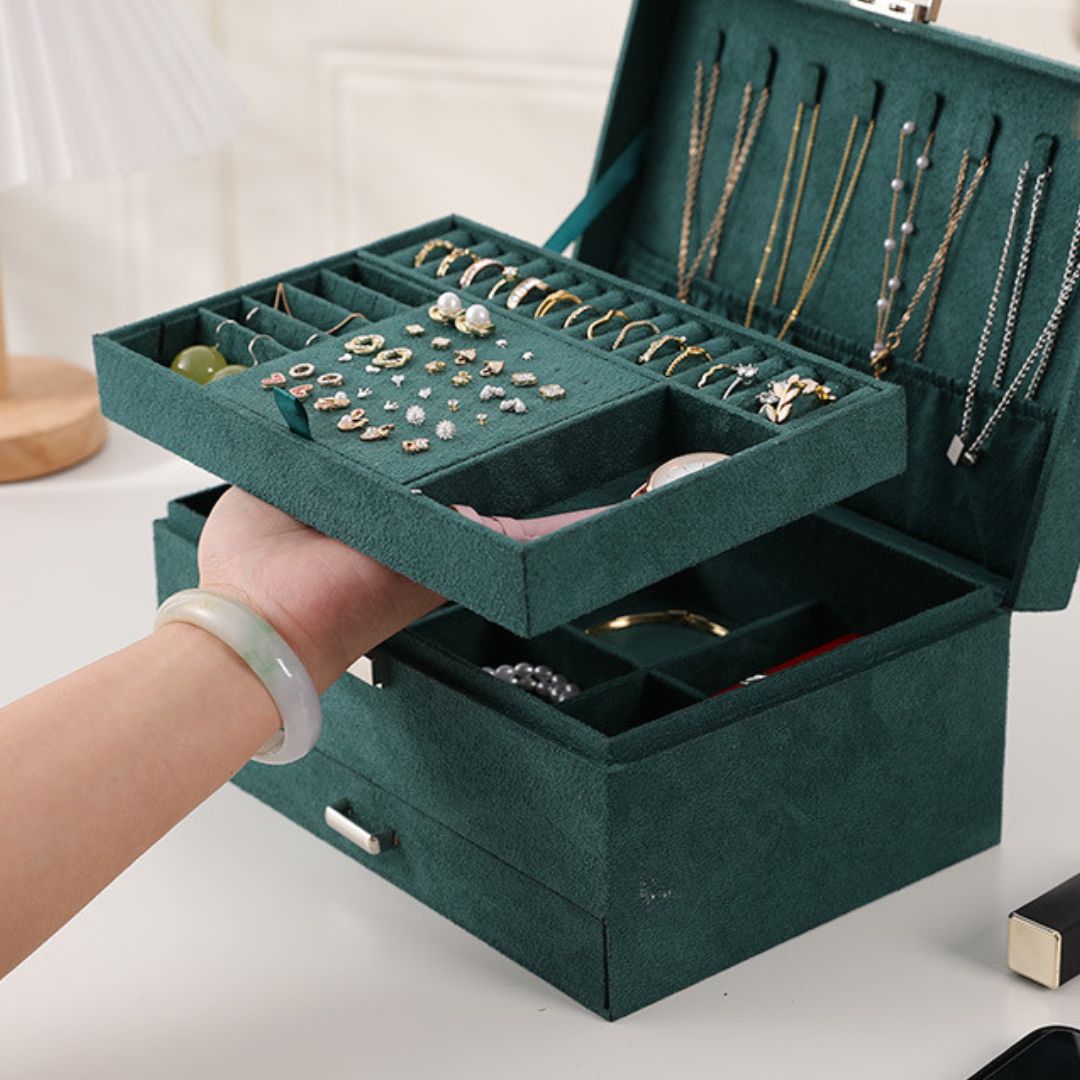 Women's Velvet Jewelry Box Organizer with Lock SKU 21066
