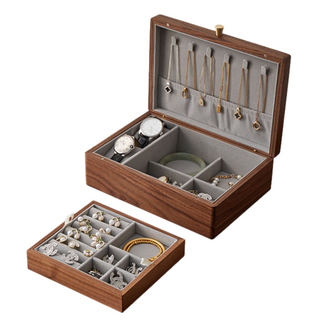 Solid Walnut Wood Jewelry Box with Removable Tray SKU 21063