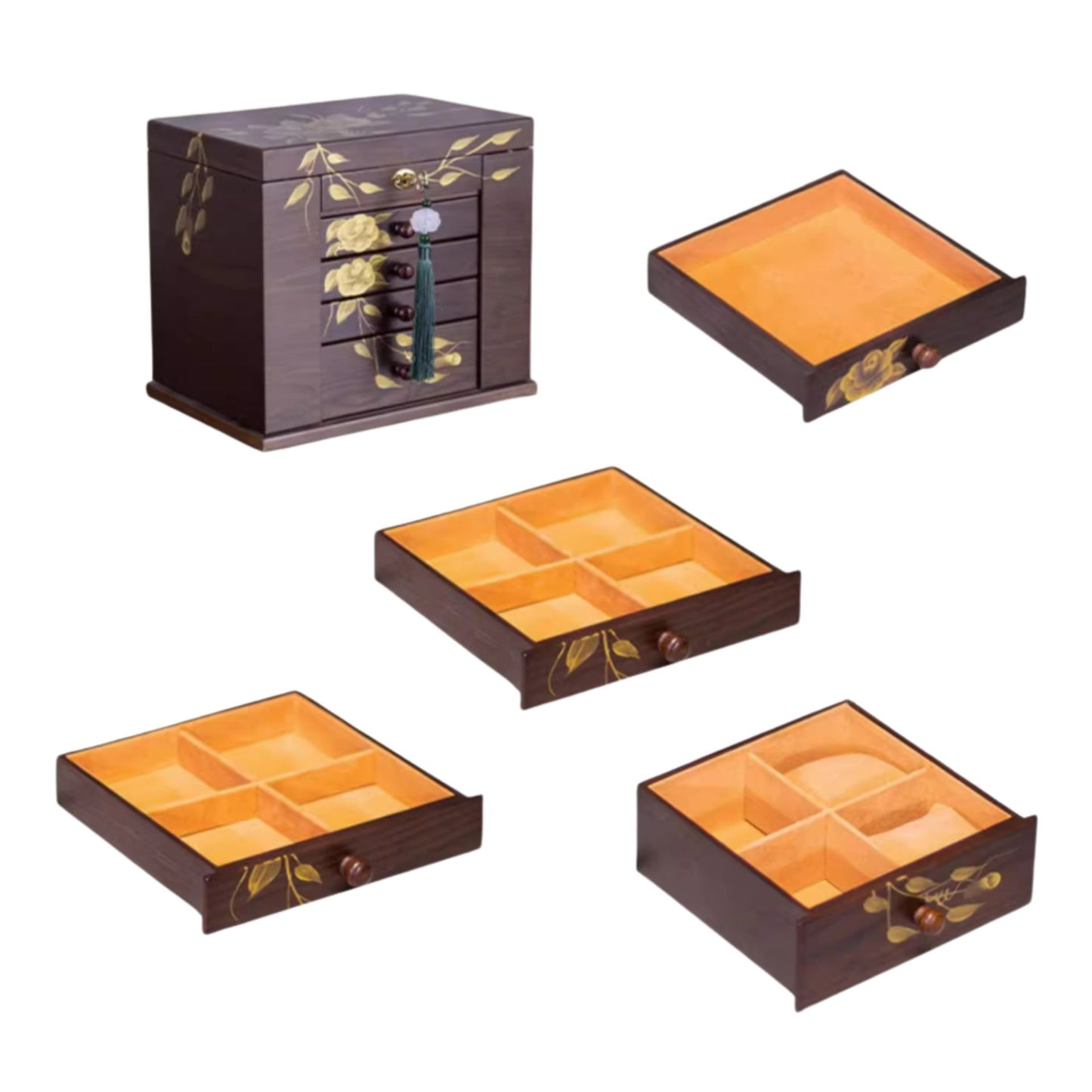 Large Wooden Jewelry Box with Hand Painted Decoration SKU 21145