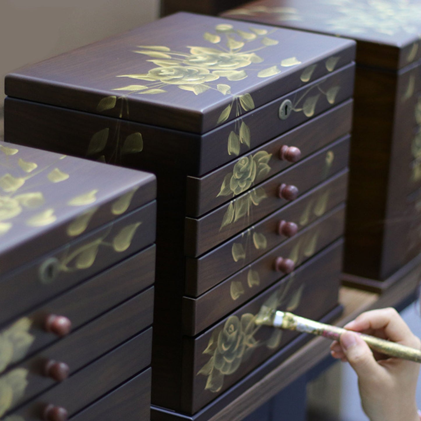 Large Wooden Jewelry Box with Hand Painted Decoration SKU 21145