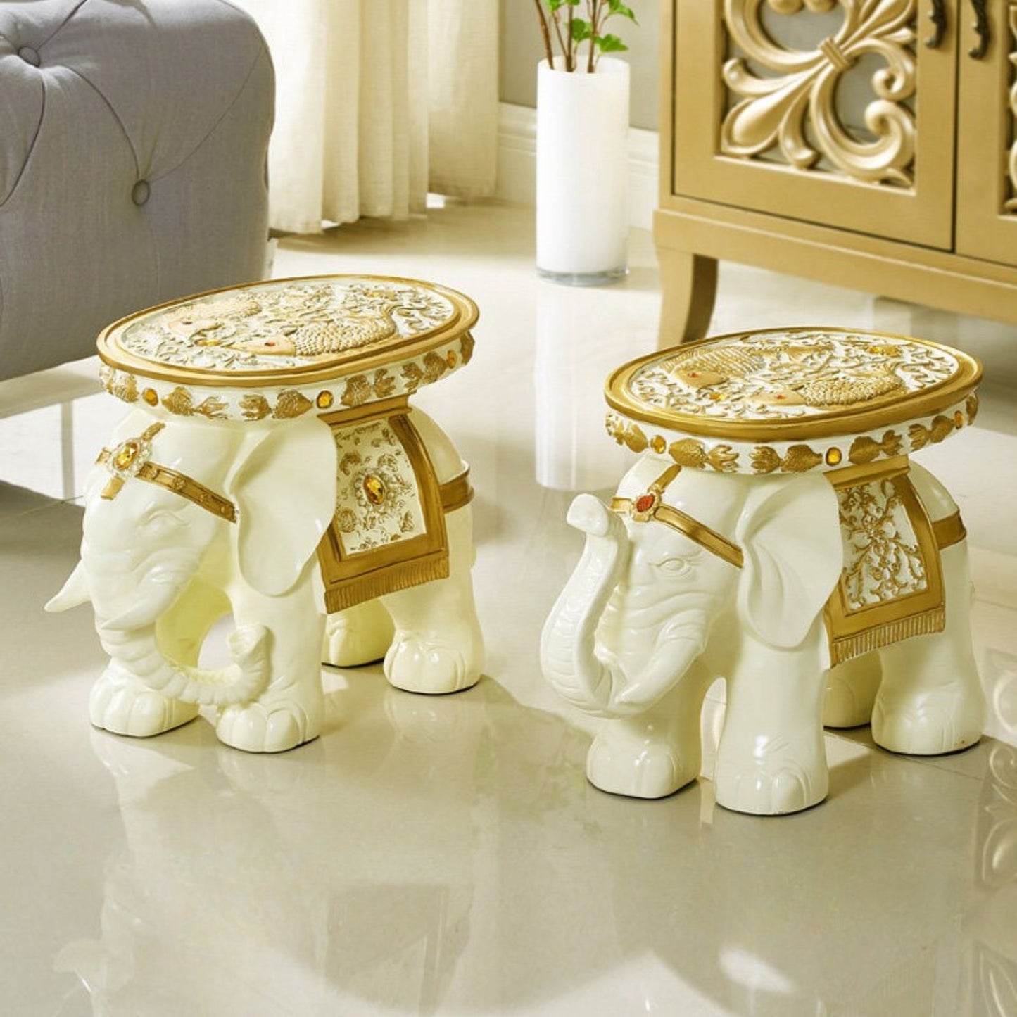 Elephant Accent Ottoman Stool SKU 52008