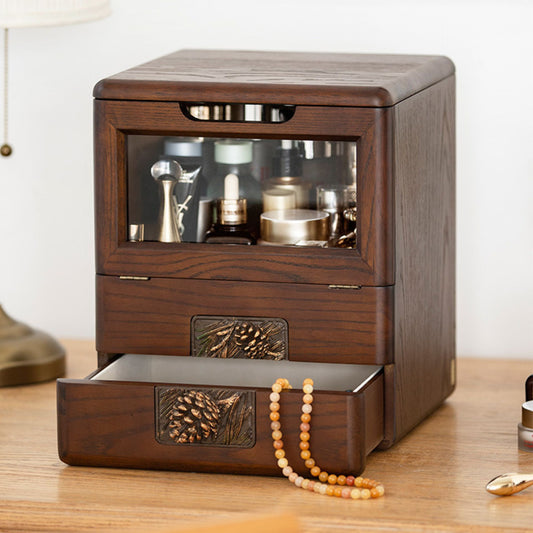 Wooden Makeup and Cosmetic Organizer with Mirror SKU 53005