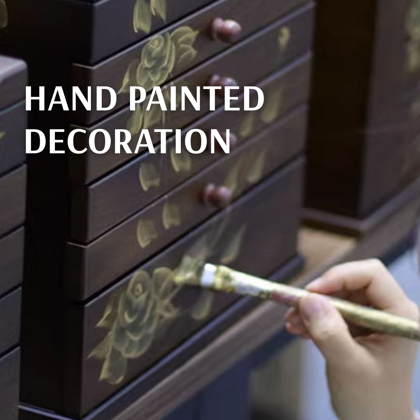 Wooden Jewelry Box with Hand Painted Decoration SKU 21143