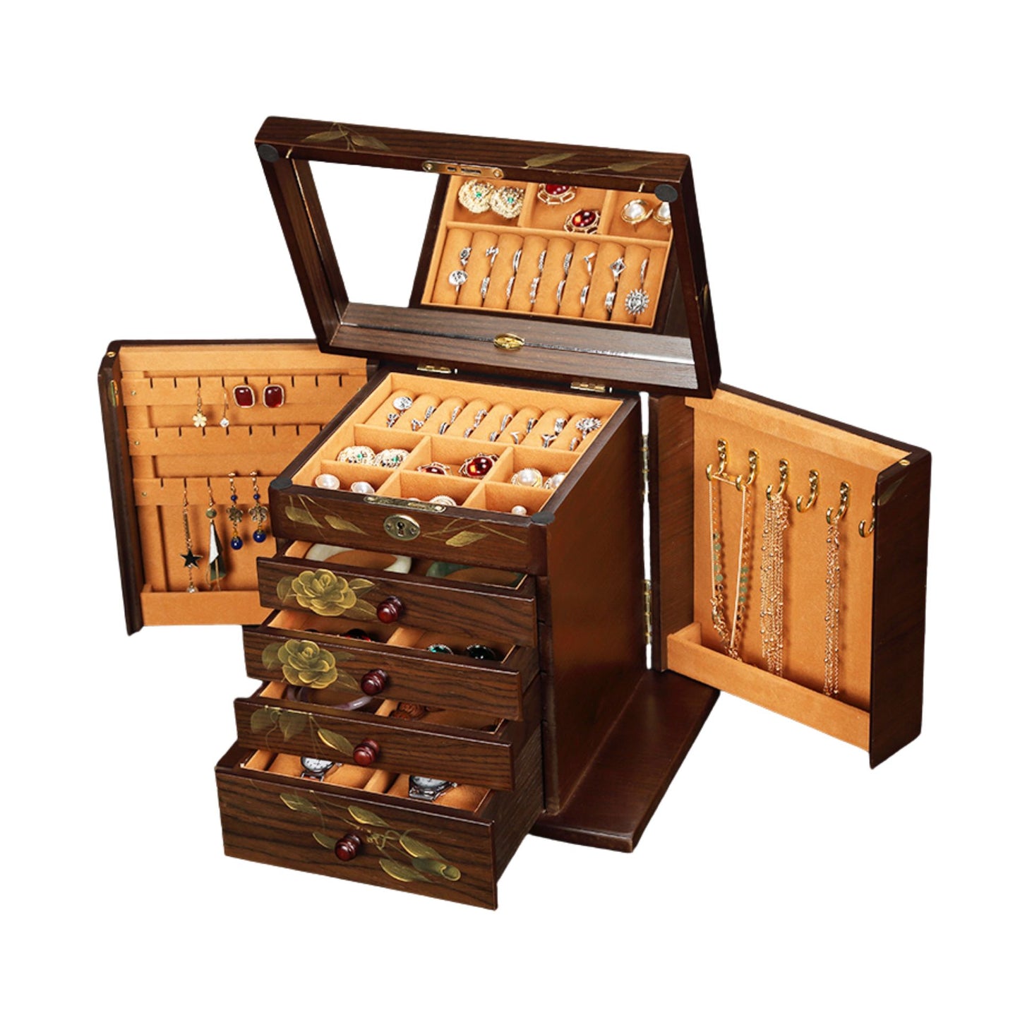 Large Wooden Jewelry Box with Hand Painted Decoration SKU 21145
