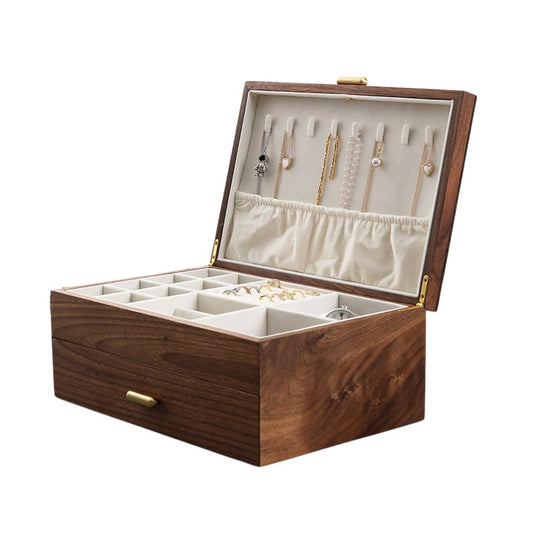 Solid Walnut Wood Jewelry Box Organizer with Necklace Holder SKU 21076