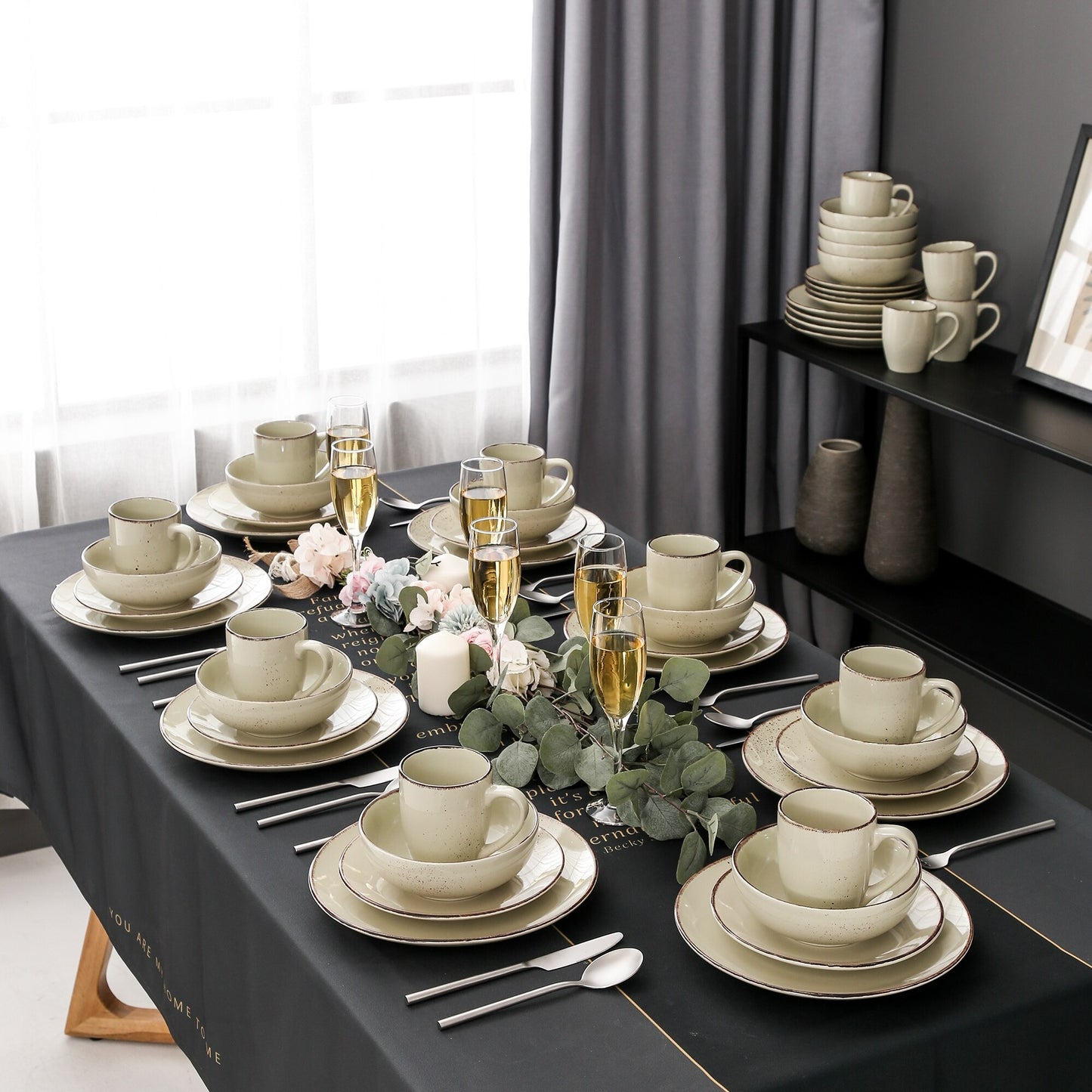 Cream Stoneware Ceramic Dinnerware Set for 4 8 12 SKU 70094