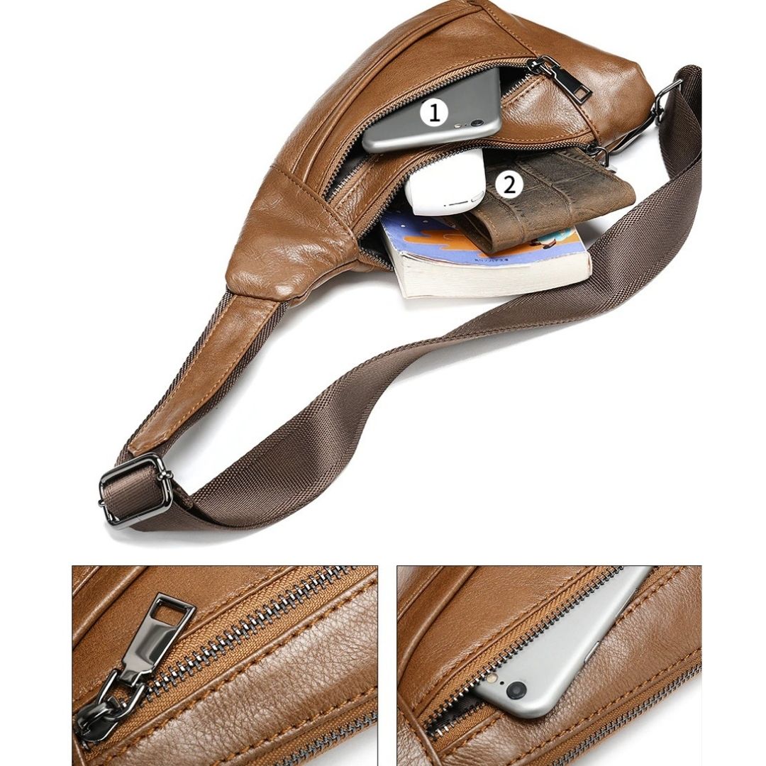 Leather Sling Crossbody Chest Bag for Men 82029