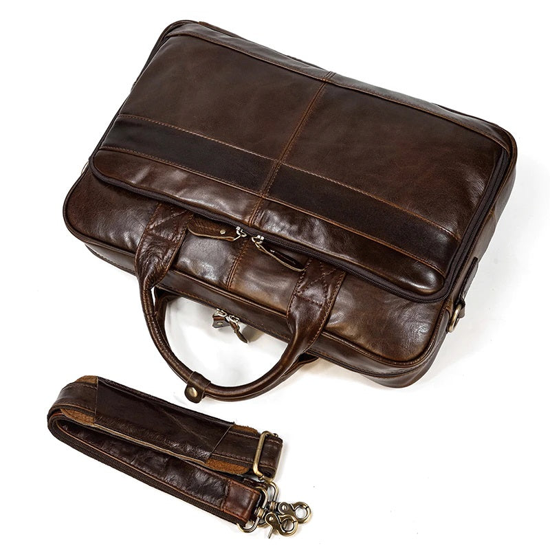 Glossy Leather Messenger Laptop Bag for Men