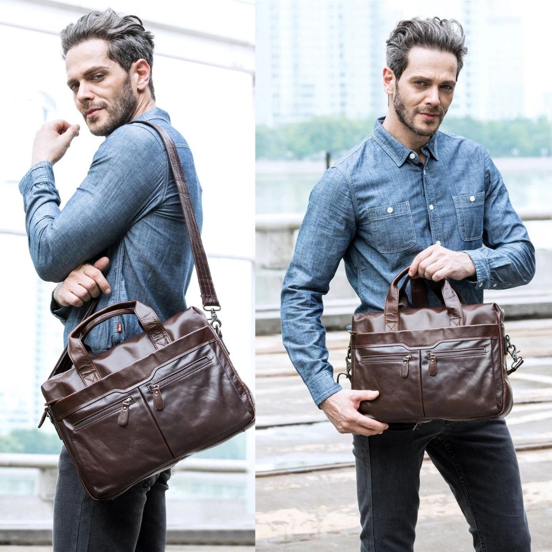 Leather Messenger Laptop Shoulder Bag for Men 82030