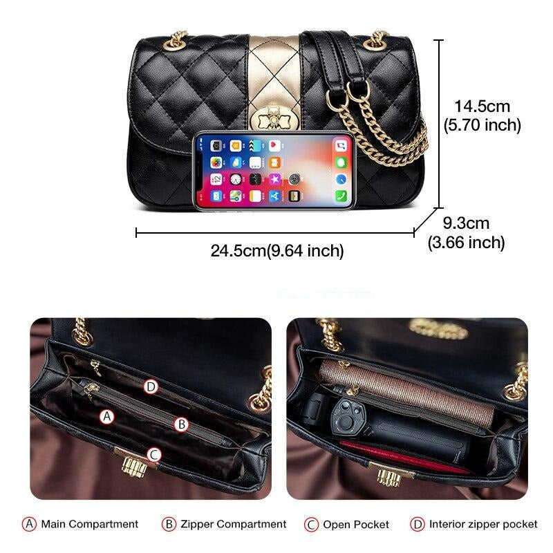 Leather Black and Golden Shoulder Bag